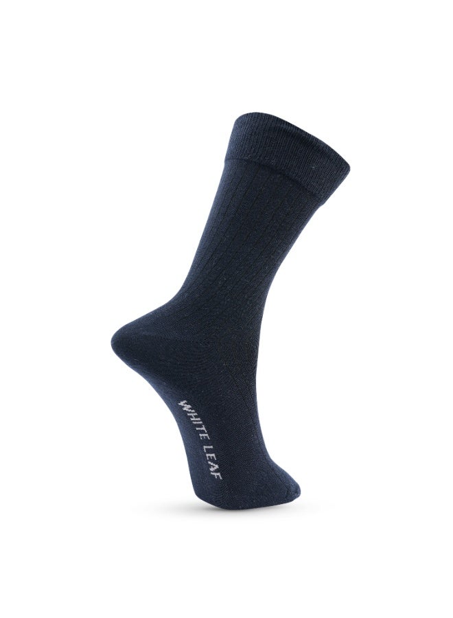 White Leaf 3 Pairs Men’s Corporate Crew Socks – Breathable, Moisture-Wicking, Stay-Put Grip – Premium Cotton (Light Grey, Black, Blue) - Image 2